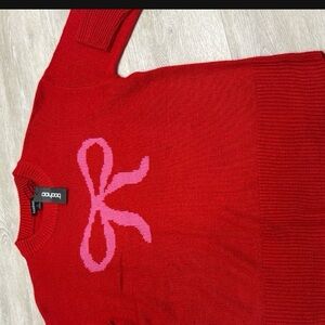 Boohoo Vibrant Red Sweater with Pink Bow Accent